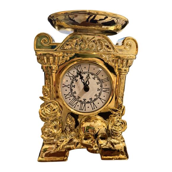 NEW Bath & Body Works Gold Skull Clock Pedestal 3-Wick Candle Holder Decor - Picture 2 of 10